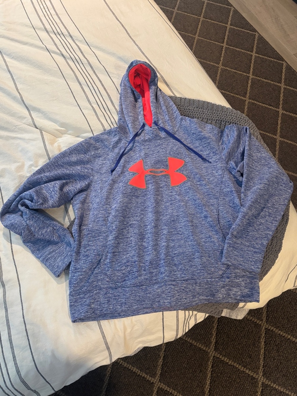Under Armour:  Men’s “Cold Gear”Blue Heather Hoodie w/ Pink Logo & Accents (XL)